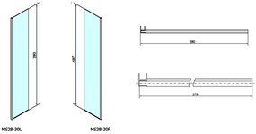Polysan, MODULAR SHOWER prídavný panel na inštaláciu na stenu modulu 2, 300 mm, pravý, MS2B-30R