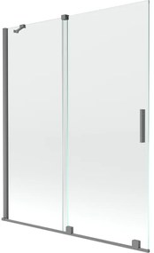 Mexen Velar, 2-krídlová posuvná vaňová zástena 140 x 150 cm, 8mm číre sklo, brúsený grafit, 896-140-000-01-95