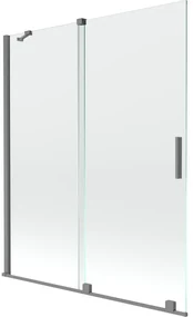 Mexen Velar, 2-krídlová posuvná vaňová zástena 140 x 150 cm, 8mm číre sklo, brúsený grafit, 896-140-000-01-95