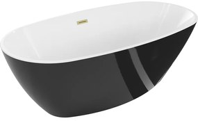 Mexen Eris, voľne stojaca vaňa 180 x 95 cm, biela-čierna, zlatý matný prepad, 53441809575-55