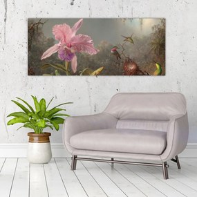 Obraz - Martin Johnson Heade, Cattleya Orchid and Three Hummingbirds, reprodukcia (120x50 cm)