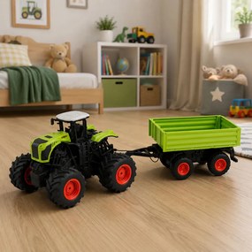 LEAN Toys Vysoký poľnohospodársky traktor s vyklápacím prívesom, diaľkovo ovládaný RC v mierke 1:16