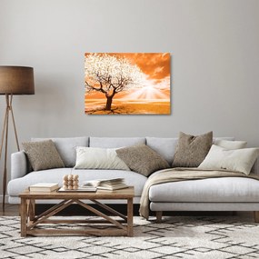 Oranžový sklenený obraz stromu (70x50 cm)
