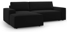 Čierna zamatová rozkladacia/s úložným priestorom rohová pohovka (ľavý roh/s leňoškou) Jodie – Micadoni