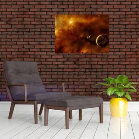 Sklenený obraz - Planéty s hmlovinou (70x50 cm)