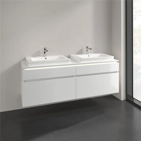 VILLEROY &amp; BOCH Legato závesná skrinka pod dve umývadlá, 4 zásuvky, s LED osvetlením, 1600 x 500 x 550 mm, Glossy White, B693L0DH