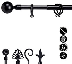 Čierna kovová garniža VALANCE GLOBE 120-210 cm
