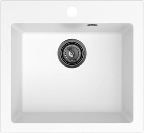 Sink Quality Ferrum 50, kuchynský granitový drez 490x450x195 mm + čierny sifón, biela, SKQ-FER.W.1K50.XB