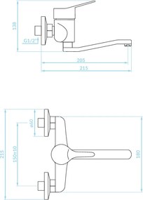 Kuchinox Tibi, nástenná umývadlová batéria L-205, chrómová, LAV-BQY_050D