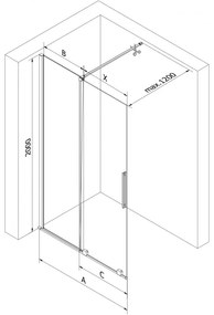 Mexen Velar, posuvné dvere typu Walk-in 70x200 cm, 8mm číre sklo, zlatá lesklá, 871-070-000-03-50