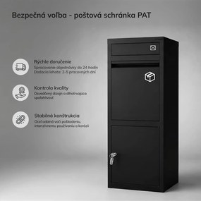 Schránka na balíky a listy, balíkobox, kovová, exteriérová, uzamykateľná, čierna PAT