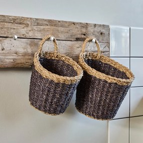 House Doctor Úložný kôš z morskej trávy Here Plum/ Natural – sada 2 ks