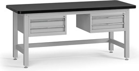 Pracovný stôl do dielne G4 s 2 závesnými boxami na náradie, MDF + PVC doska, 4 zásuvky, 1800 x 750 x 800 mm, sivá