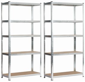 Sada 2 ks kovových regálů REGMET 90x40x180 cm stříbrná