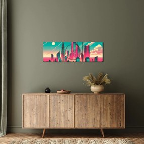Obraz – Veľkomesto v pop-art štýle (s hodinami) (90x30 cm)