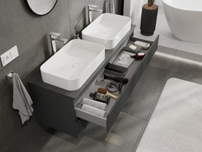 Mexen Rivel, kúpeľňová skrinka pod umývadlo 140 cm, 2 zásuvky, drážkovaná, grafitová matná, 91A20-14047-2-BFF66