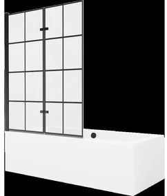 `Mexen Cube obdĺžniková vaňa 180 x 80 cm s obkladom a 2-krídlovou zástenou 120 cm, Čierny vzor - 550518080X92120027077