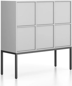 Kancelárska skriňa FRAME, nízka, čierna podnož, 6x dvere, 1299 x 450 x 1331 mm, PUSH-lock, sivá
