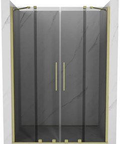 Mexen Velar Duo, posuvné sprchové dvere do otvoru 140 cm, 8mm šedé sklo, zlatá matná, 871-140-000-42-55