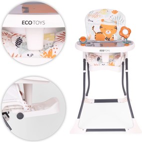 MODERNHOME ECOTOYS detská jedálenská stolička skladacia na kŕmenie s hračkami, nastaviteľná tácka