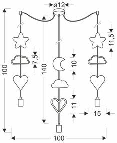 Detský luster na lanku TRIO 3xE27/20W/230V žltá/biela/ružová