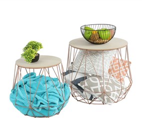 Tempo Kondela Set príručných stolíkov, prírodná/meď, DALUX