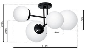 Stropné svietidlo Lima, 4x biele sklenené tienidlo, b