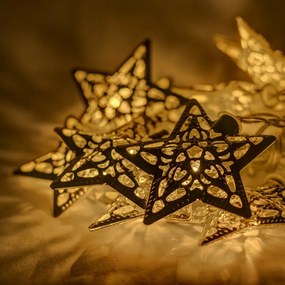 DECOLED LED světelný řetěz na baterie, kovové hvězdy, teple bílá, 10 diod, 1,3 m