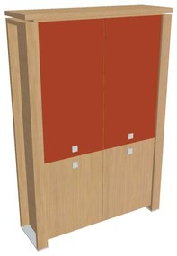 Vysoká skriňa Verno+ 140 x 46 x 210 cm, kombinované dvere, dub svetlý / oranžová