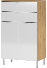 Biela skrinka s dubovým dekorom Germania Mauresaa, výška 97 cm