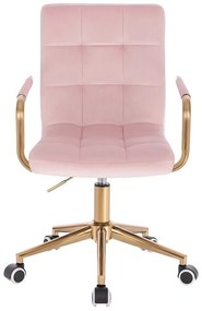 LuxuryForm DESIGN Stolička VERONA GOLD VELUR na zlatej základni s kolieskami - ružová
