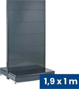 Predajný regál obojstranný, perfo steny, 1900 x 1000 x 900 mm, základný, antracit