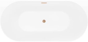 Mexen Oval Slim, voľne stojaca vaňa ku stene, 170 x 80 cm, biela-šedá, medený matný prepad, 52661708062-65