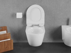 Mexen Lena, závesná WC misa 490x360x340 mm, Rimless Tornádo + toaletné WC sedadlo z duroplastu, biela lesklá, 30224000T