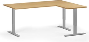 Výškovo nastaviteľný stôl, 180x140 cm, 3 motory, L/P, sivá podnož, buk