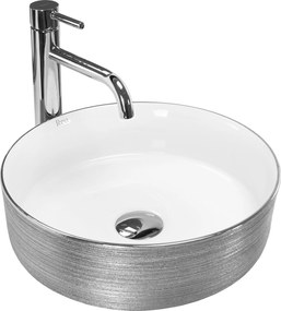 Keramické umývadlo na dosku REA SAMI BRUSH SILVER ø 36 cm bielo/strieborné