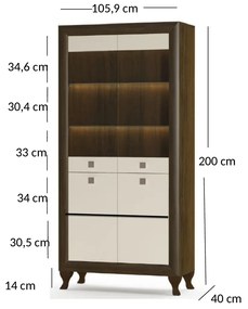 Vitrína PEONY (dub sonoma čokoládový + béžový lesk). Vlastná spoľahlivá doprava až k Vám domov. 1053216