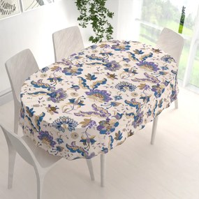 Biante Bavlnený oválny obrus Sandra SA-539 Modro-fialové orientálne kvety na svetlo béžovom 50x100 cm