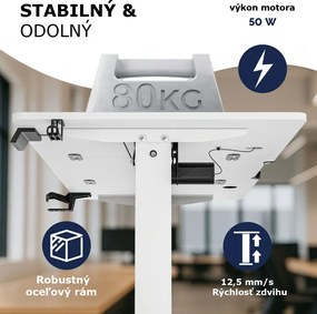 Výškovo nastaviteľný kancelársky stôl FLEXI, 140x60x72-117cm, biela Casaria