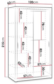Šatníková skriňa s posuvnými dverami Klary SZ120 KE04 (dub artisan) . Vlastná spoľahlivá doprava až k Vám domov. 1105734