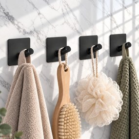 Erga Midi, samolepiace háčiky na uteráky bez vŕtania, 4ks, 4,5×4,5 cm, čierna matná, ERG-YKA-CH.MIDI4-BLK