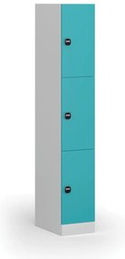 Šatníková skrinka S1 s úložnými boxmi, 3 boxy, 1850 x 300 x 500 mm, zámok s čítačkou RFID kariet, zelené dvere