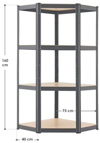 InternetovaZahrada Rohový regál - 160x75x40-75 cm - šedý