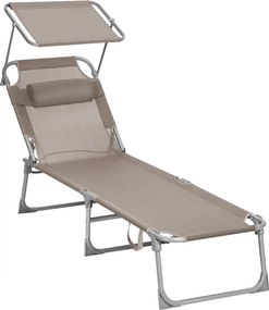Záhradné lehátko LAGUNA s nastaviteľnou clonou, 193x53x29cm, hnedošedá (taupe) SongmicsHome
