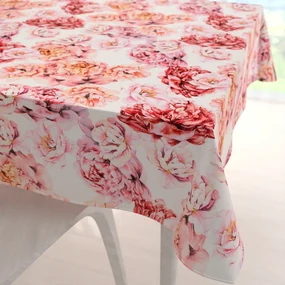 Biante Zamatový štvorcový obrus Tamara TMR-041 Ružovo-červené pivonky na bielom 130x130 cm