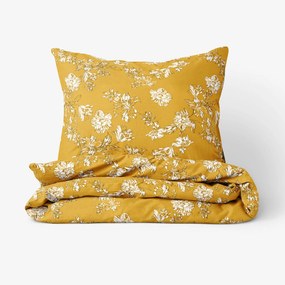 Goldea flanelové posteľné obliečky - ľalie na horčicovom 140 x 200 a 70 x 90 cm