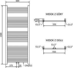 Mexen Mars, vykurovacie teleso 1500x600 mm, 575 W, zlatá lesklá, W110-1500-600-00-50
