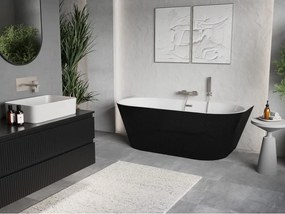 Mexen Oris, voľne stojaca ryhovaná vaňa 170 x 80 cm, biela-čierna, oceľový prepad, 52871708075-97