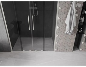 Mexen Velar L Duo, posuvné sprchové dvere do otvoru 140 cm, 8mm šedé sklo, brúsená oceľ, 871-140-003-42-97
