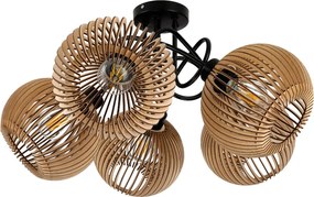 Drevená LED stropná lampa na zavesenie 5xE27 pre krásnu a priestrannú miestnosť